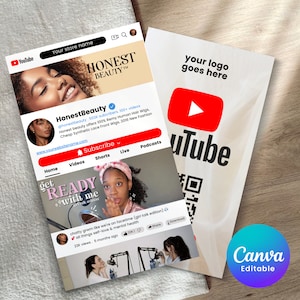 YouTube-visitekaartje, Canva-ontwerpen voor visitekaartjes, YouTube-kaart, YouTube-kanaalkaart, Afdrukbaar klein visitekaartje, bewerkbare YouTube-kaart