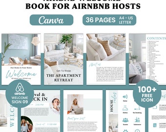 Modello per libro di benvenuto di Airbnb, segnaletica di Airbnb, guida modificabile alla casa di Airbnb Canva, libro di benvenuto in VRBO, modello casa vacanza per Libro degli ospiti di Airbnb