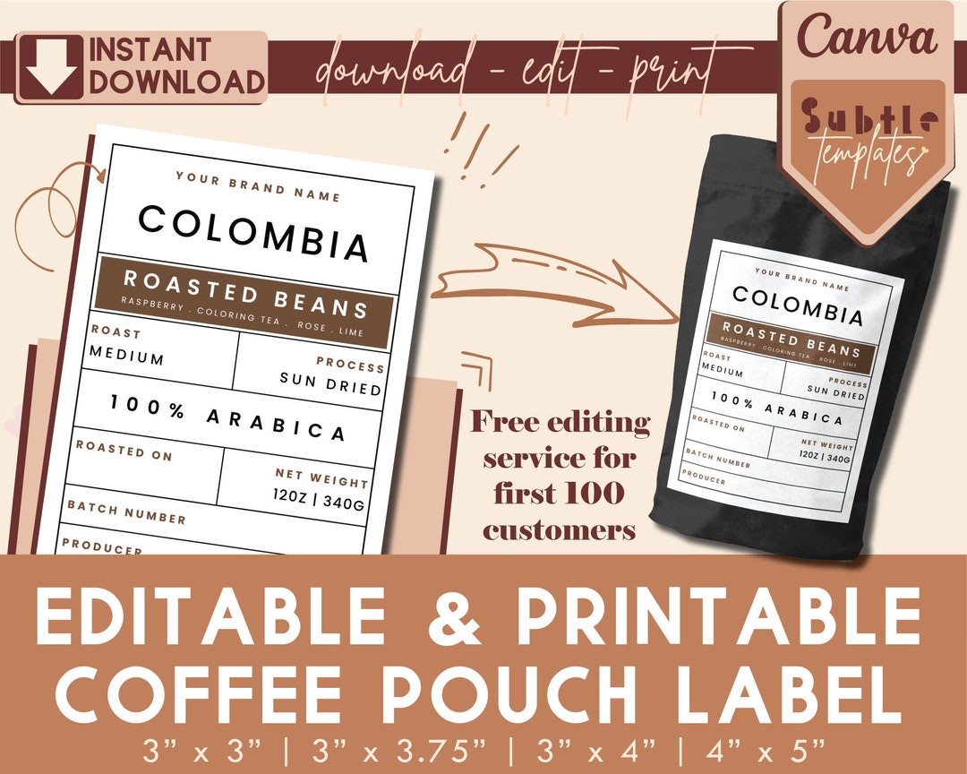 Editable Pouch Label Template, Modern Tea Pouch Label, Minimal Coffee ...