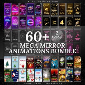 Mirror Booth Animations Mega Bundle, Photo Booth Animations, Neon Purple, Black Gold, Black & Silver Mirror Booth Animations, Touch to Start