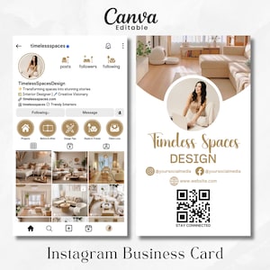 Instagram-visitekaartje voor interieurontwerper, sjabloon Instagram-kaarten, visitekaartje QR-code, IG-visitekaartje, canvassjabloon