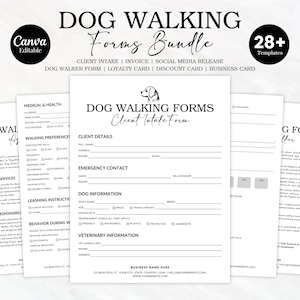 Dog walking Service client intake form canva template, Editable Dog walking contract forms, Scan to pay template, Pricelist instant download