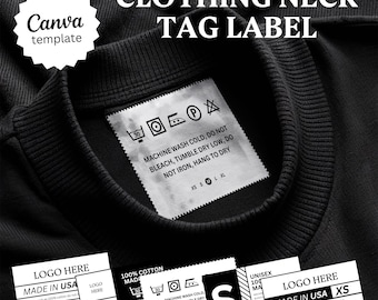 Editable Clothing Neck Tag Bundle, T-shirt Custom Neck Labels, Garment Care Tags, Clothing Tags, Washing Instruction Tags, Canva Template