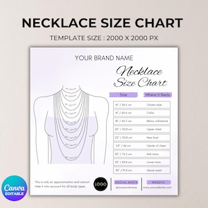 Halsketten Größentabelle, Größentabelle für Halskette Display, Size Guide Karte, Kette Halskette Canva Template Size chart, sofort-Download