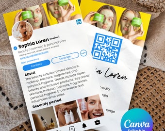 Print Linkedin Business Card Template, Qr Code Linkedin Card, Digital Business Card Design, For Corporate Business Cards, Diy Canva Template