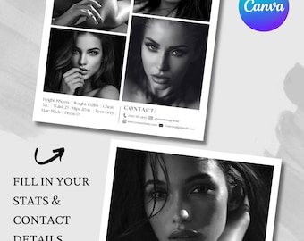 Model Comp Card Template: Three Photos, Canva Editable (Instant Download)