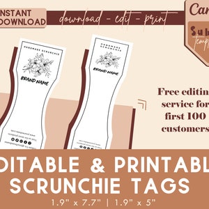Druckbare Scrunchie Hang Tags, bearbeitbares Scrunchie Tag, anpassbares Tag für Scrunchie Business, Canva Vorlage, sofortiger Download