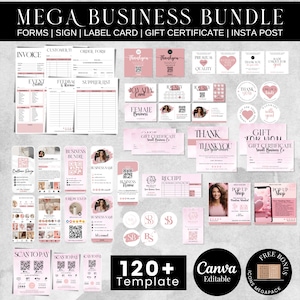 Mega Business branding package bundle canva templates, Order Forms Invoice Template Bundle, Scan to pay, Business cards Instant Download