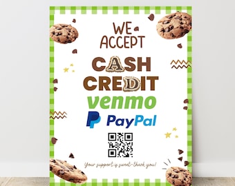 We Accept Cash, Venmo and Paypal Payments Sign, We Accept Venmo, Accept Payment Sign, Cash Sign, We Accept Payment,Fundraising Cash Template