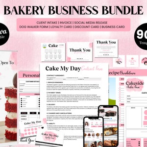 Bakkerijbedrijfsbundel, canvasjabloon voor bestelformulieren bakkerij, digitale prijslijst, onderhoudskaarten voor koekjes, gids voor het uitsnijden van taarten, direct downloaden