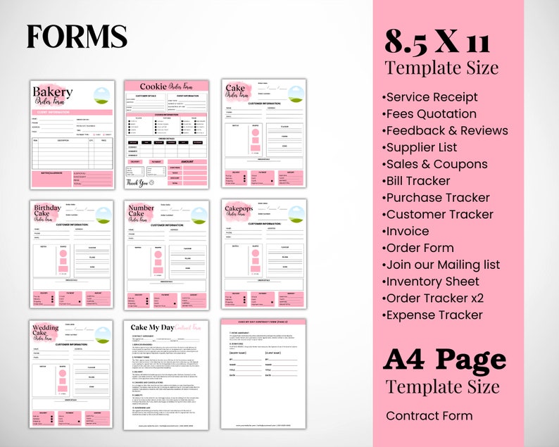 Editable Bakery Business Bundle Canva Template, Cake Order Form, Price ...