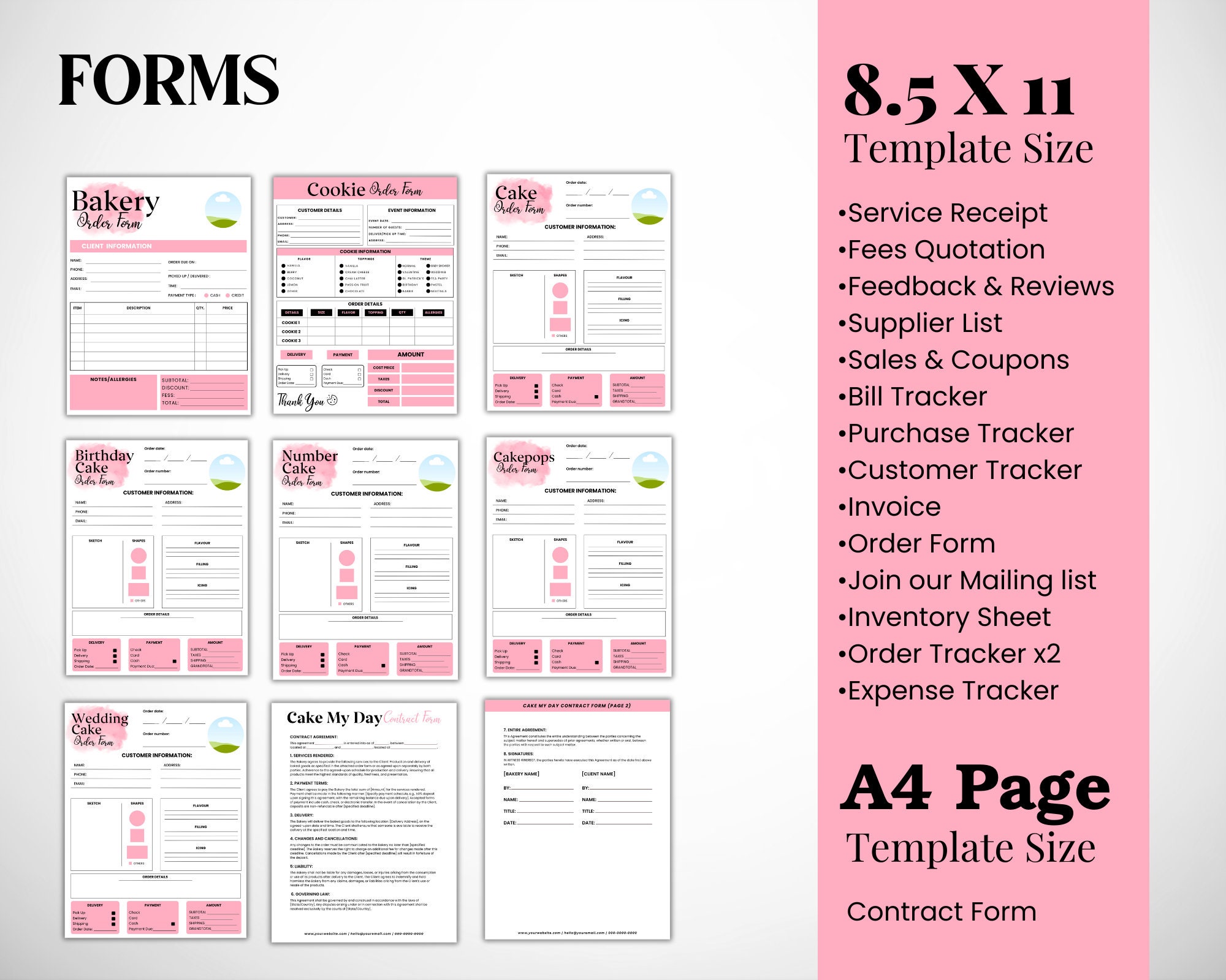Editable Bakery Business Bundle Canva Template, Cake Order Form, Price ...
