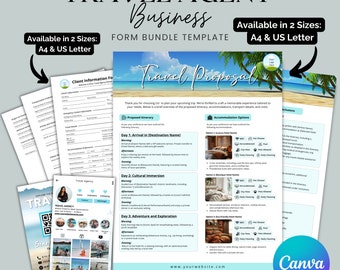 Travel Agent Forms Bundle, Travel Agent proposal Template, Travel Agent Client Intake forms, Travel Business Forms Canva Template