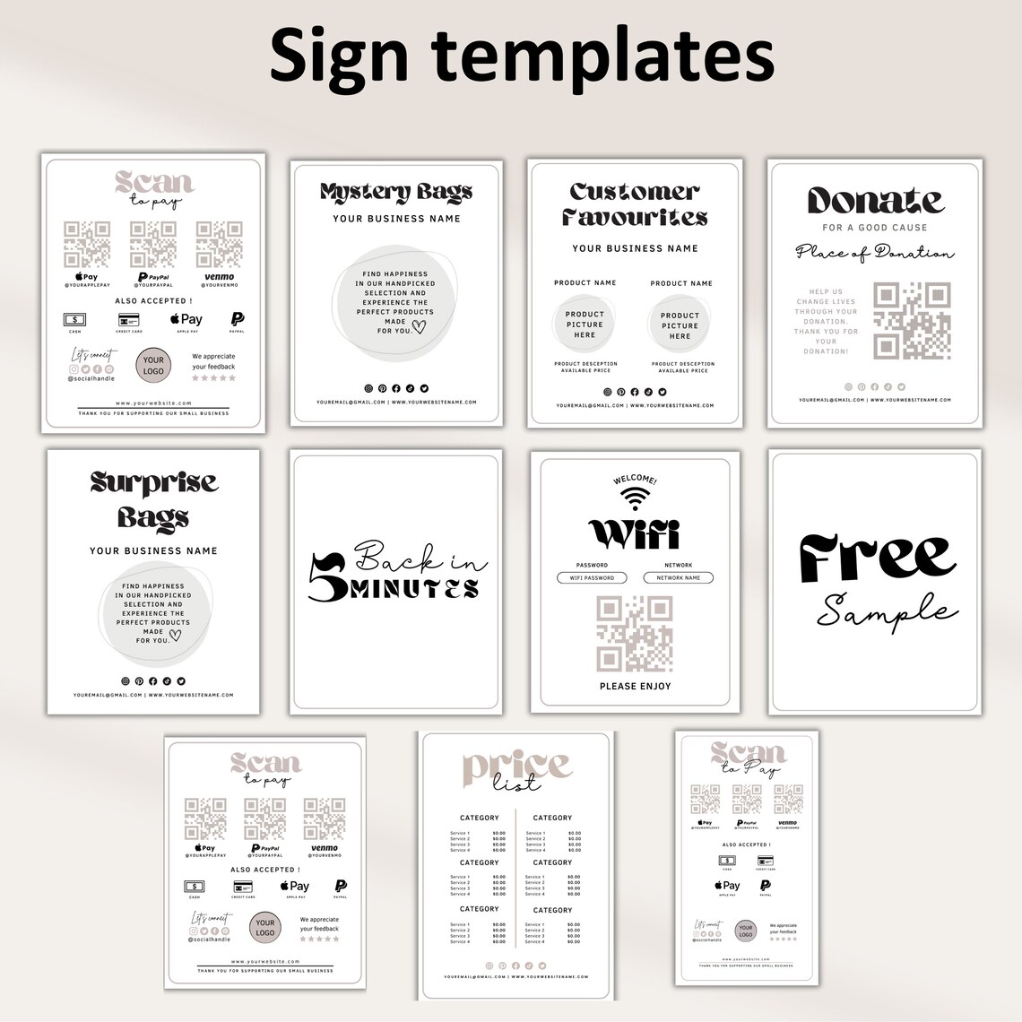 Scan to Pay Template| Order Forms| Pricelist| 60+ Small Business Bundle ...