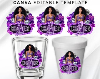 Blue And Purple Birthday Sticker, Styrofoam Cup Sticker, Shot Glass, All Zodiac Signs, T-Shirt Design, Canva Template, Instant Download
