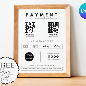Scan to Pay Sign, QR Code Sign, Payment Sign, Scan to Pay, Custom Business Sign, Salon Sign, Venmo Sign, Payment Method Sign, Download
