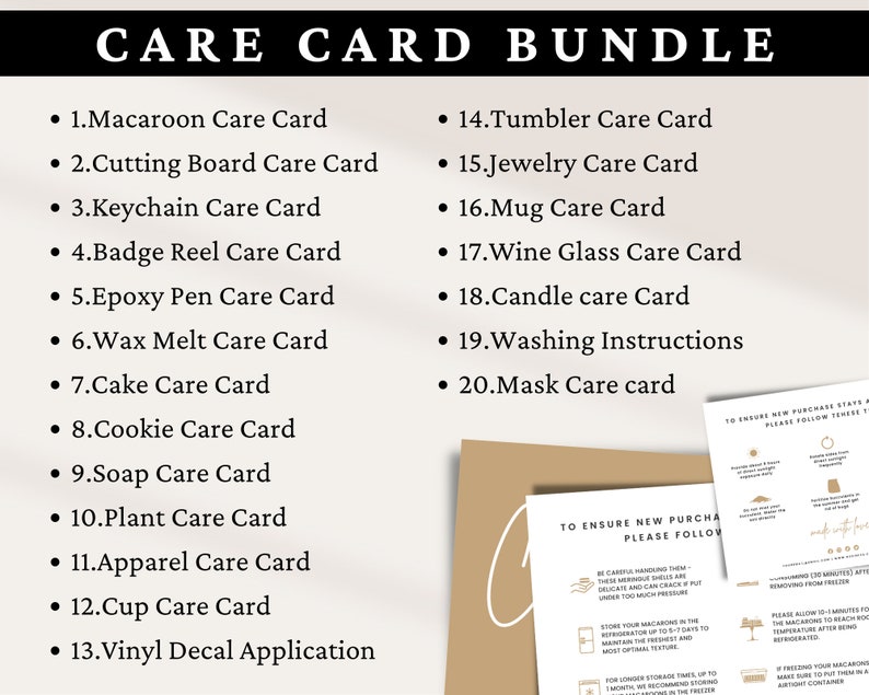 Washing Note Printable Care Card Bundle: Washing Instructions and Thank You Notes ...