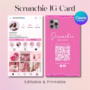 2025 Instagram Business Card, IG Business Card, Scrunchie IG Business Card, QR code Business Card, Instagram Business Cards