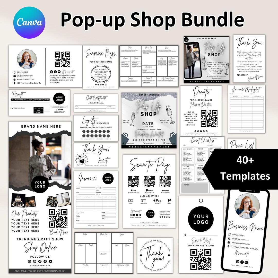 Small Business Bundle, Scan to Pay Template, Pink Retro Craft Fair ...
