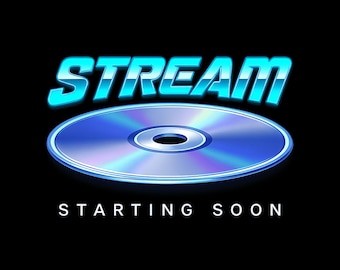 May include: A digital graphic on a black background featuring the word STREAM in a bold, metallic cyan font above a circular, iridescent blue compact disc. Below the disc, the text STARTING SOON is displayed in a clean, white sans-serif font.