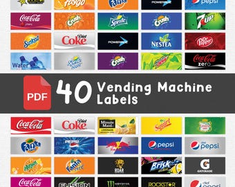 Vending Machine Labels, High Quality Labels, Sparkling Water and Soda Pop Labels, Soft Drinks Vending Machine Labels, Drinks Machine Labels