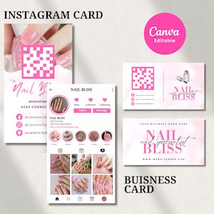 2025 Instagram Visitenkarte, DIY Nail Visitenkarten Canva Template, QR Code Instagram Karte, Instagram Business Cards Canva Template