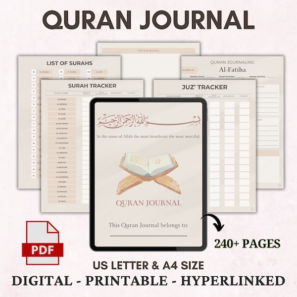 Quran Journal Digital, Quran Study, Quran Tracker, Quran Journaling, Quran workbook, Ramadan Journal, Digital Islamic Book, Printable PDF