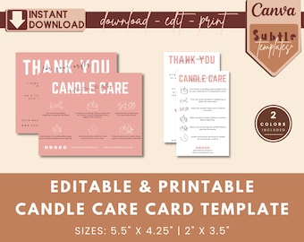Editable Candle Care Card Template: Printable Instructions (Canva)