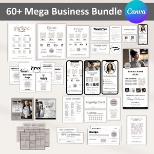 60+ Mega Business bundle Canva templates, Printable and editable price list order forms, invoice template, Scan to pay sign Digital download