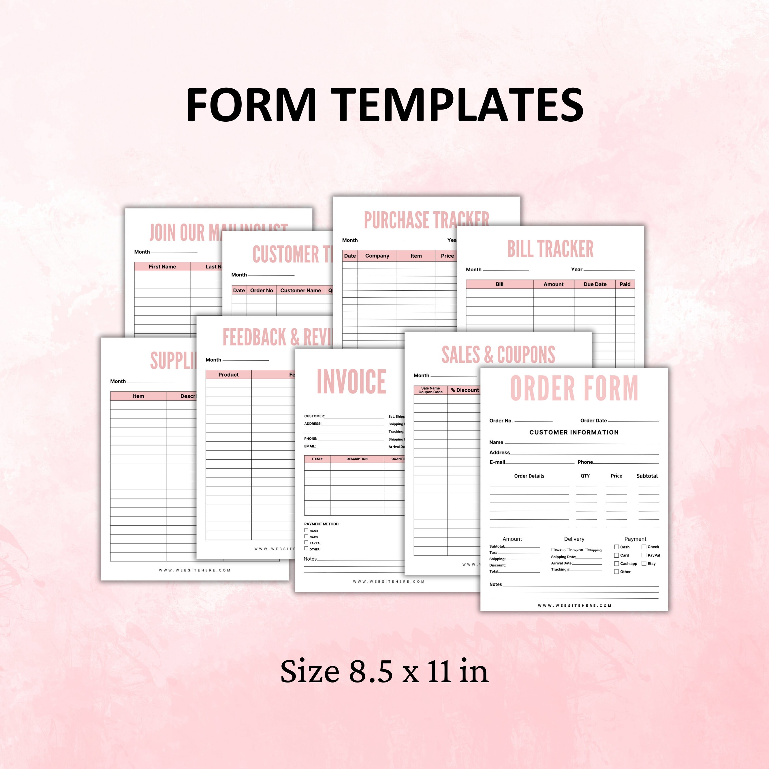 Small Business Custom Order Form Printable, Invoice Template Editable ...