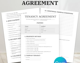 Simple Tenancy Agreement. Rental Agreement Printable, Simple Tenancy contract, Printable tenancy agreement, Canva Template