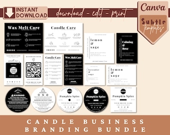 Candle Business Bundle, Candle Care Card, Candle Labels, Scan To Pay Sign, Wax Melt, Canva Template, Invoice, Order Form, Price List