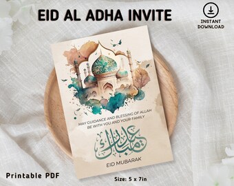 Biglietto di auguri per l'Eid al Adha: disegno di moschea ad acquerello (PDF stampabile)
