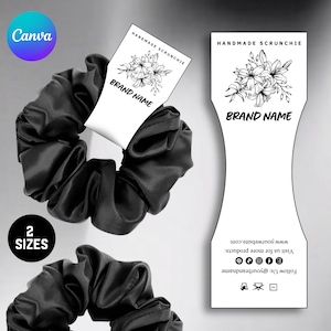 Afdrukbare scrunchie-hangtags, bewerkbare scrunchie-tag, aanpasbare tag voor scrunchie Business, canva-sjabloon, Instant Download