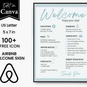 Airbnb Welcome Sign Template, Vacation Rental Printable, Guest Arrival Poster, Template for VRBO, Airbnb WIFI sign Template Instant Download
