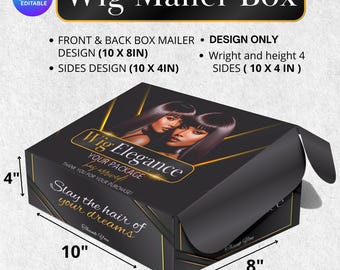 Wig Mailer Box Design, Premade Custom Box Design, Lace Front Box Packaging Design, Wig Box, Beauty Business, Wig Mailer Box Design, Hair Box