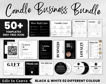 Editable Candle Business Bundle, Printable Care Instructions Card, Candle Care Card, Candle Label, Thank You Card, Order Form Canva Template