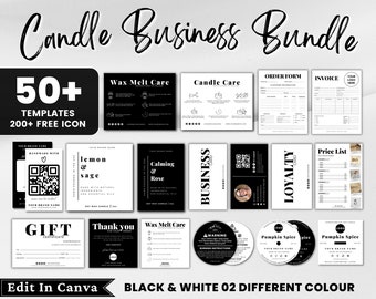 Candle Business Bundle, Candle Care Card, Candle Labels, Scan To Pay Sign, Wax Melt, Canva Template, Invoice, Order Form, Price List