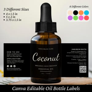 Etichette per bottiglie di olio. Etichette per bottiglie di olio per il corpo, etichetta di prodotto modificabile, etichetta per bottiglie di olio essenziale, 8 colori, 1oz 2oz 4oz, modello Canva