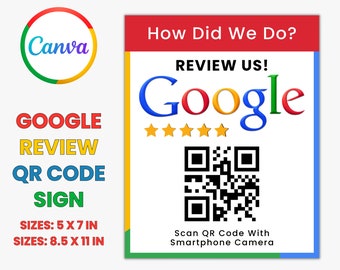 Customizable Google Review QR Code Sign Template (Digital Download)