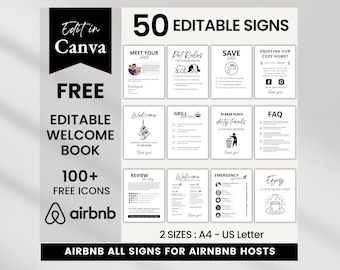 Airbnb Sign Bundle Template Airbnb Signage Signs For Rental Home Wifi Sign Airbnb Welcome Book Check Out List Airbnb Host Simple Signs Canva