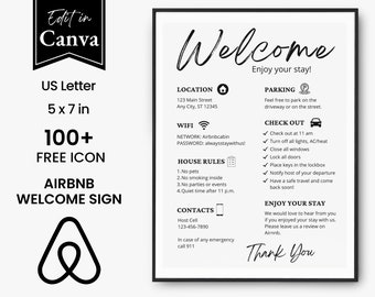 Airbnb Welcome Sign Template, Vacation Rental Printable, Guest Arrival Poster, Template for VRBO, Airbnb WIFI sign Template Instant Download