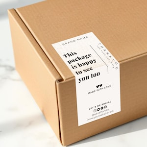 Adesivo de vedação de caixa, adesivos de embalagem, rótulos de embalagem, rótulos de embalagem personalizados para pequenas empresas, rótulos de caixa de remessa, modelo Canva