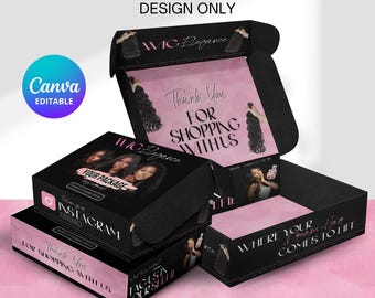 Wig Mailer Box Design, Premade Custom Box Design, Lace Front Box Packaging Design, Wig Box, Beauty Business, Wig Mailer Box Design, Hair Box