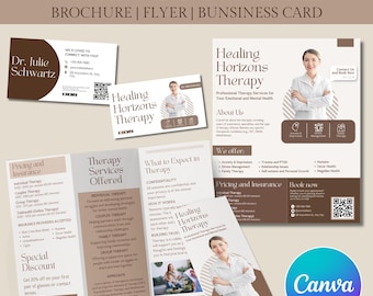 Therapist Business Bundle, Therapist Flyer and Brochure Template, Mental Health Marketing Templates, Business Card, Canva Template
