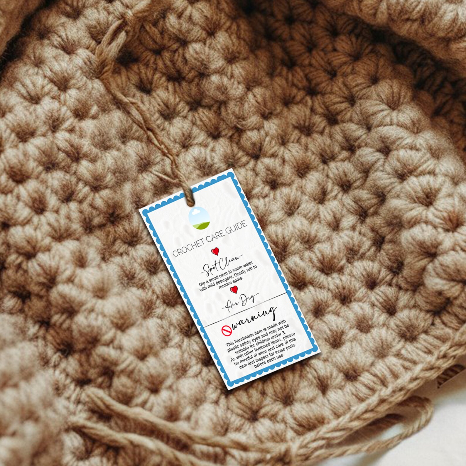 Printable Crochet Care Card Canva Template, Washing Instructions Care