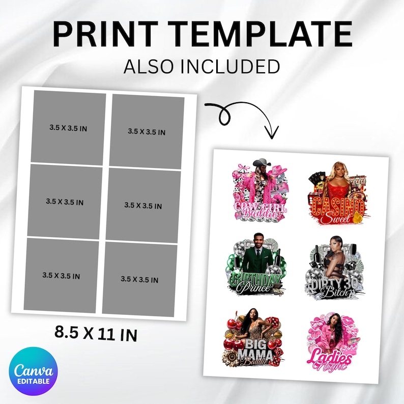 Bundel verjaardag ontwerpsjabloon, 30+ verjaardagssticker, stickers piepschuim beker, T-shirtontwerpen, bewerkbare roze cheetah, cowgirl, casino, Y2k-ontwerp afbeelding 8