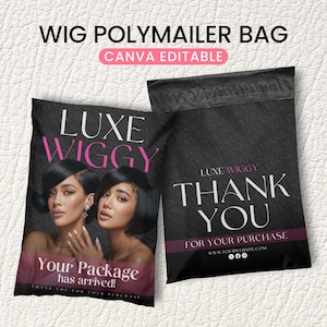 Mall för Canva-påse för perukplast, anpassad förpackning för peruk med spetsfront, design av perukplastplast, färdigt förpackningspaket, anpassad lådadesign