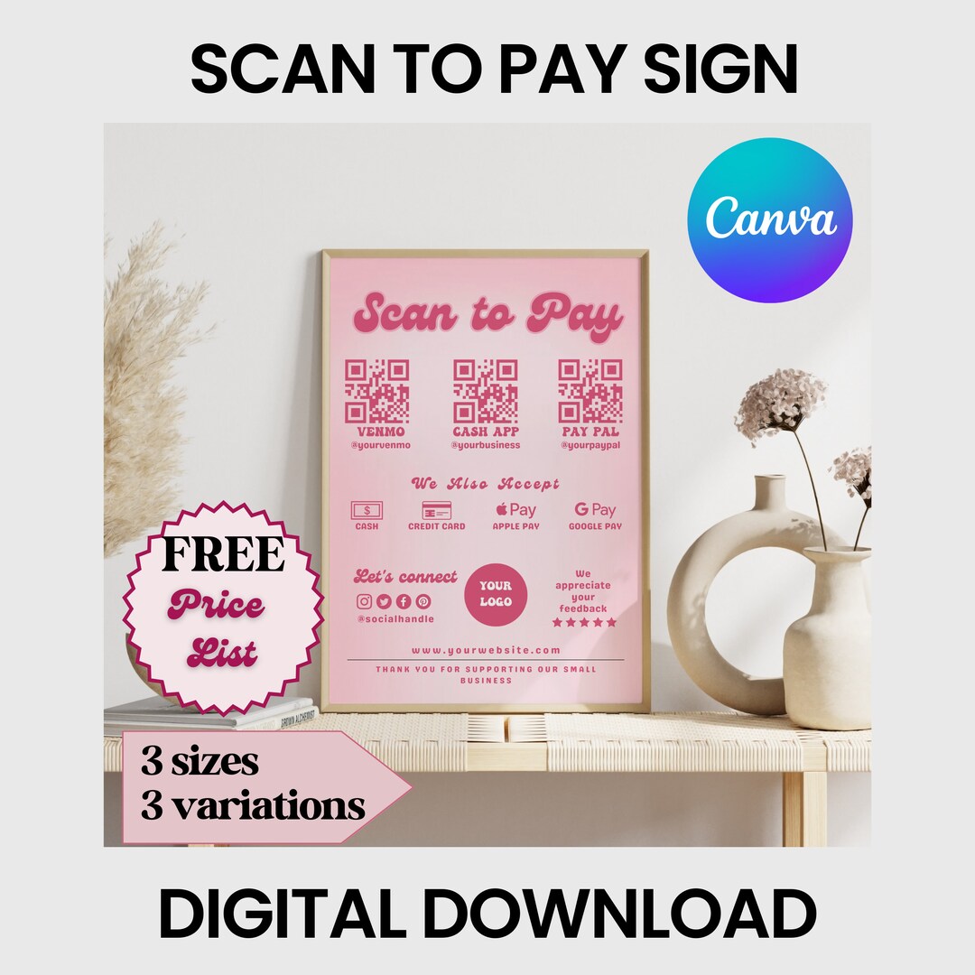 Editable QR Code Sign Printable Payment Sign Scan to Pay - Etsy Australia