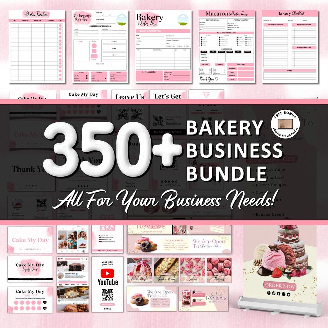Bakery Business Template Mega Bundle, QR Code Sign, Cake Order Form ...